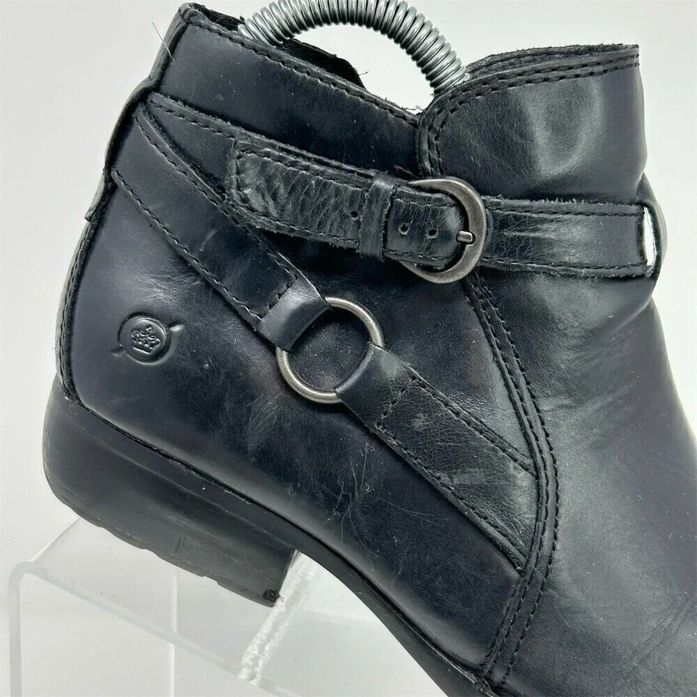 Born Kati Womens Ankle Booties Black Moto Harness Buckle Strap Size 6.5M